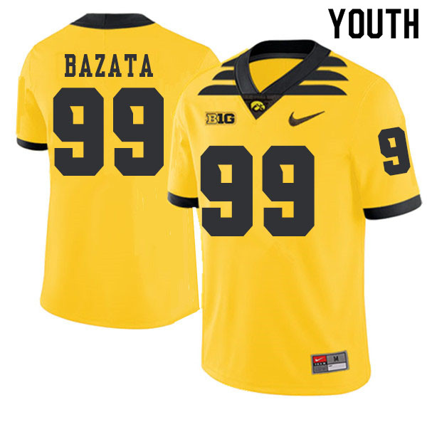 2019 Youth #99 Nathan Bazata Iowa Hawkeyes College Football Alternate Jerseys Sale-Gold